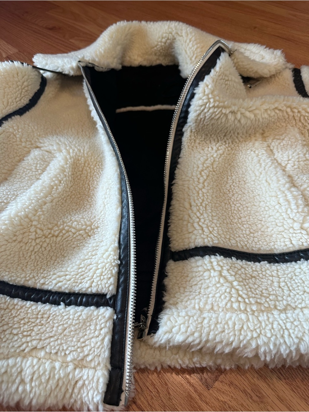 Cream Sherpa Jacket with Black Trim - Picture 2 of 5